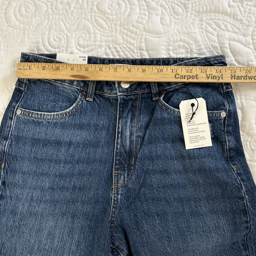NWT Forever 21 Flare High Rise SlimFit Jeans Women’s 29 Embroidered Daisies Blue - Picture 6 of 14